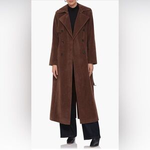 Avec Les Filles Faux Suede Double-Breasted Maxi Trench Coat